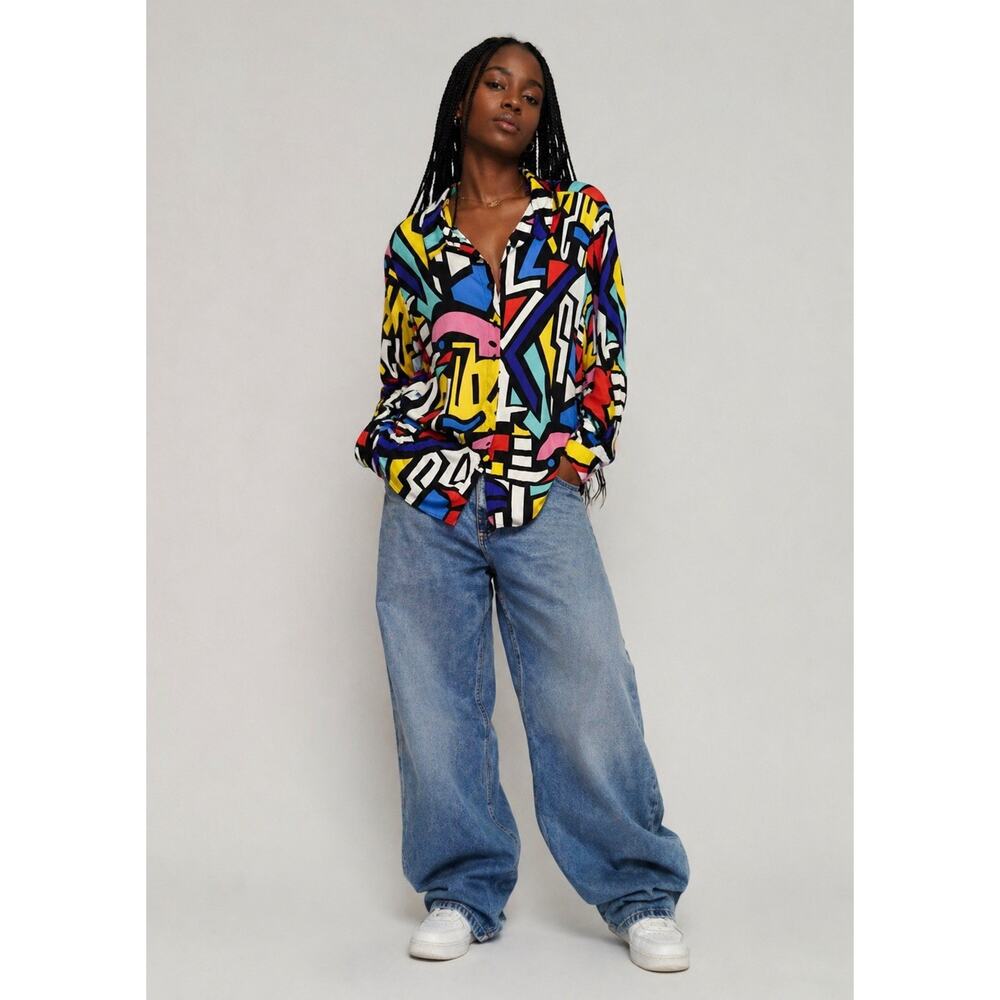 Big Dart multicolor Button up Shirt Euro 48/ US 16-18 Bold Artsy Abstract Fun